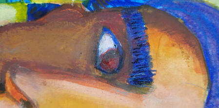 Perceiving Half of face, hooked nose, blue eyebrows